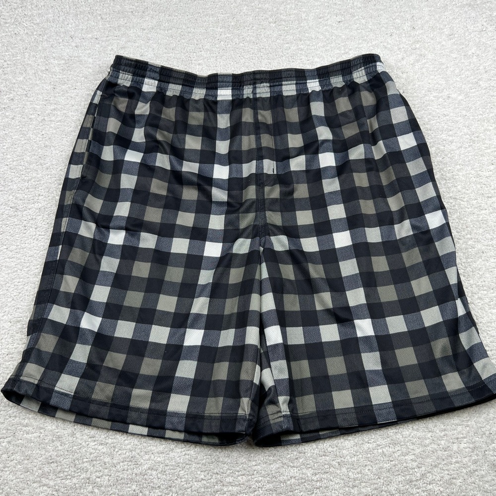 Burnside Mens XL Buffalo Plaid Mesh‎ Athletic Shorts Black Grey Checkered 9in